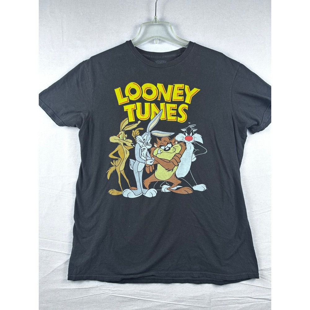 Looney Tunes Graphic T-Shirt Mens Large Black Bugs Bunny Taz Wile E Coyote Coton